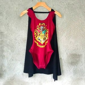 Hot Topic Red and Black One Piece Swimsuit with Crest